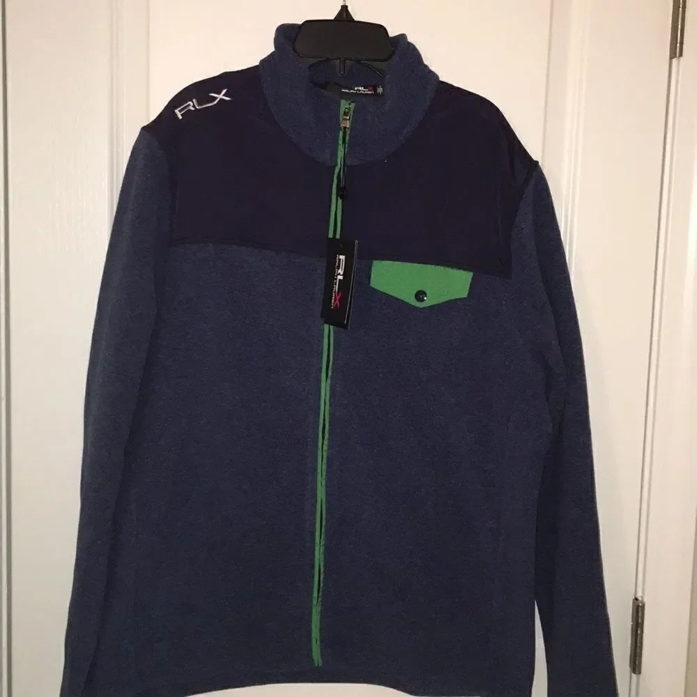 New $168 Polo RLX Ralph Lauren Full Zipper Fleece Hiking Golf Trail Blue Jacket